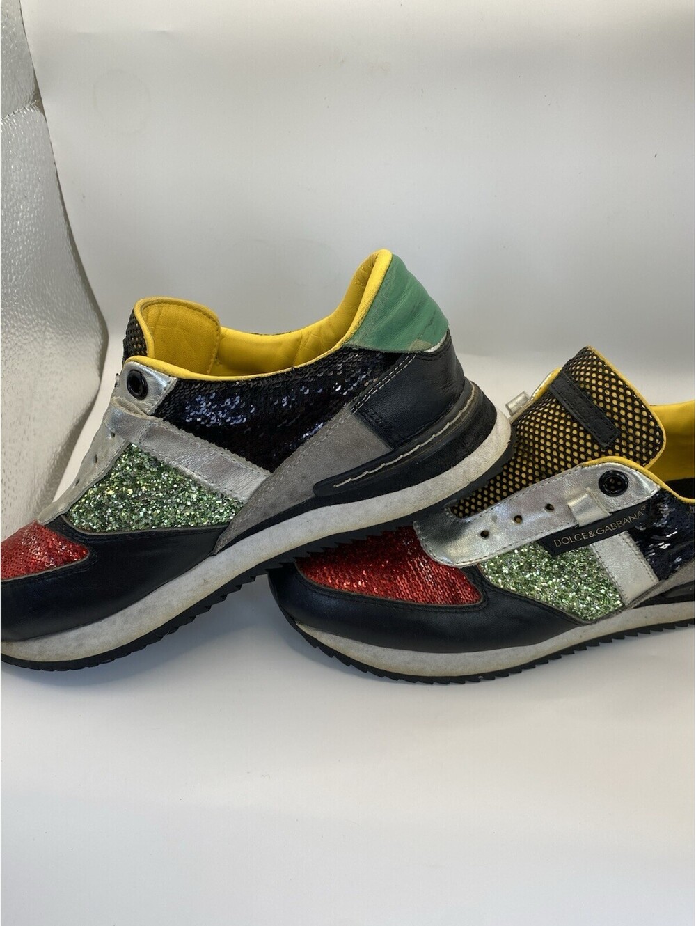 Dolce & Gabbana Black Red Green Glitter Lace Up Low Top Sneakers-US 8